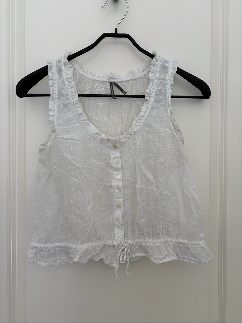 Anthropologie White Ruffle-Trim Button Front Camisole